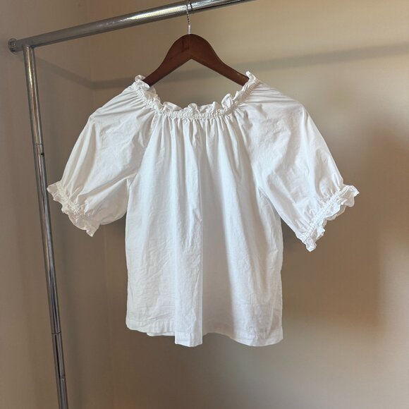 Hill House Home Cropped White Shirt with Piecrust Collar, M - Picture 1 of 3